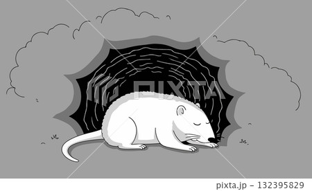 Sleeping White Mouse by Burrow Entrance 132395829