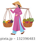 Vietnamese Vendor Carrying Tropical Fruits 132396483