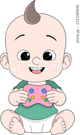 Happy Baby Holding Game Joystick Educational Gaming for Kids Vector Illustration 132396646