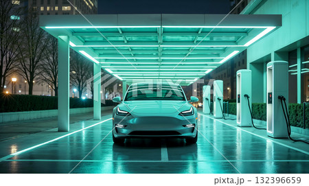 Modern charging station for electric vehicles, futuristic design 132396659