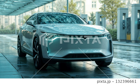 Modern charging station for electric vehicles, futuristic design 132396661