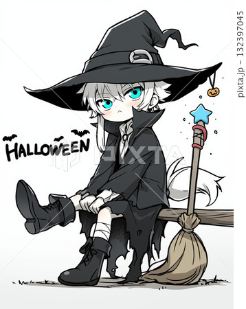 Halloween Party お菓子を探しに歩くハロウィンの魔女っ子 132397045