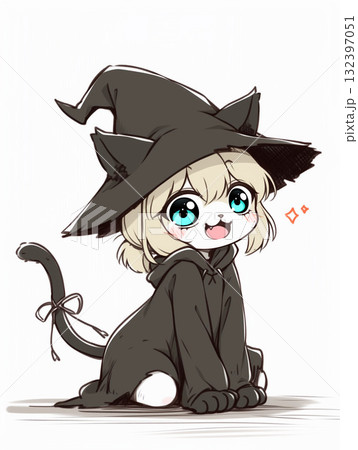 Halloween Party お菓子を探しに歩くハロウィンの魔女っ子 132397051