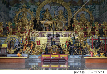 The statues are of various Hindu deities, including Lord Shiva inside a shrine from the Shiva Hindu Temple (Vihara). 132397241
