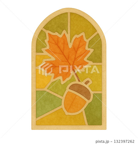 秋のステンドグラスの窓のイラスト 132397262