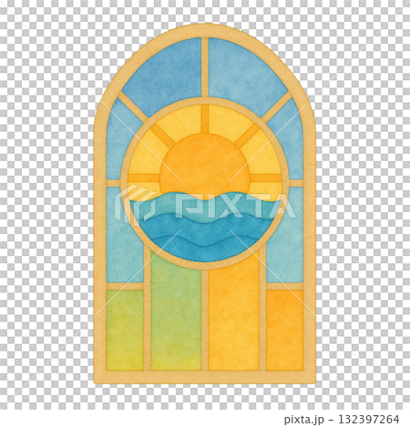 Summer stained glass window illustration Summer stained glass window illustration 132397264