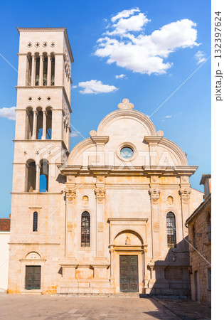 Hvar Cathedral of St. Stephen historic architecture under blue sky 132397624
