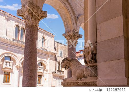 Diocletian's Palace archway with Roman architecture and sphinx 132397655