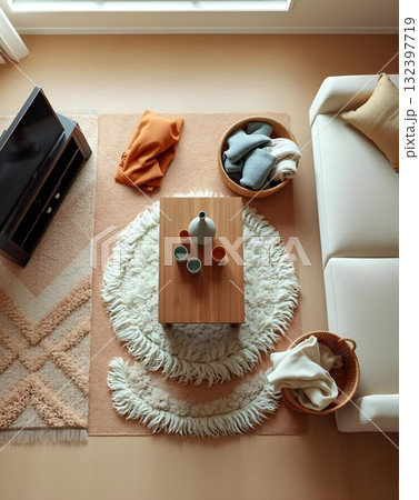 Cozy Living Room Interior with Warm Neutral Tones Cozy Living Room Interior with Warm Neutral Tones 132397719