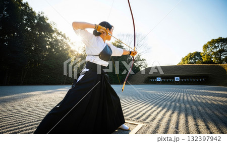 弓道の練習している女性 弓道の練習している女性 132397942