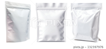 Collection set of front side view blank sealed foil doypack stand-up pouch on transparent background cutout, PNG file. Mockup template artwork graphic design Collection set of front side view blank sealed foil doypack stand-up pouch on transparent background cutout, PNG file. Mockup template artwork graphic design 132397976
