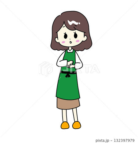 なるほど！の表情のエプロン姿の女性 132397979