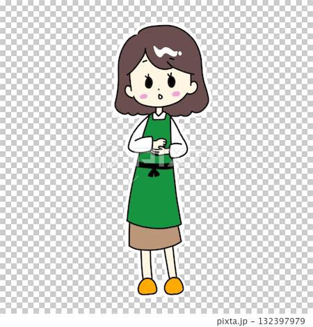 なるほど！の表情のエプロン姿の女性 132397979