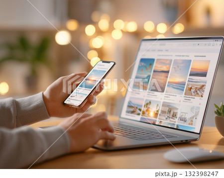 ノートPCとスマホで同時に予約検索するマルチデバイス利用(ビジネス 教育 広報) ノートPCとスマホで同時に予約検索するマルチデバイス利用(ビジネス 教育 広報) 132398247