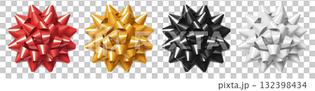 Set of black, red gold yellow, white star flower gift ribbon bow on transparent background cutout, PNG file. Many assorted different colours. 3D Mockup template for artwork graphic Set of black, red gold yellow, white star flower gift ribbon bow on transparent background cutout, PNG file. Many assorted different colours. 3D Mockup template for artwork graphic 132398434
