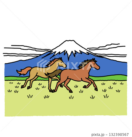 馬と富士山 132398567