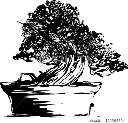 松の墨絵イラスト 132398894