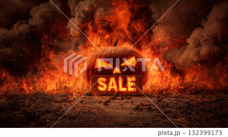 Halloween pumpkin fire smoke sale autumn scary glowing burning spooky night create dramatic Halloween sale scene Halloween pumpkin fire smoke sale autumn scary glowing burning spooky night create dramatic Halloween sale scene 132399173