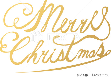 Merry Christmas　クリスマス　手書き筆記体の文字、金色のタイポグラフィ　デザイン素材 132399869