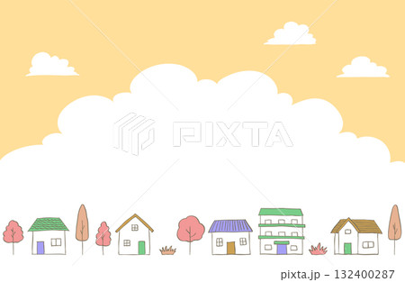 手描き風・住宅街の街並みイラスト04 132400287