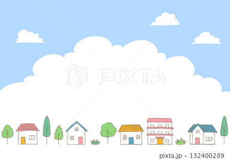 手描き風・住宅街の街並みイラスト03 手描き風・住宅街の街並みイラスト03 132400289