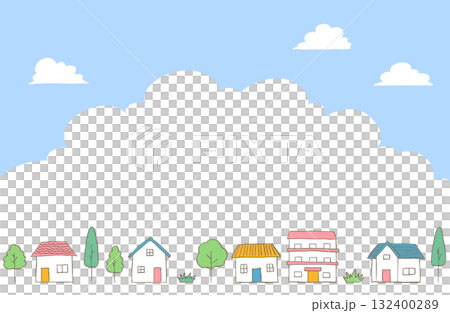 手描き風・住宅街の街並みイラスト03 手描き風・住宅街の街並みイラスト03 132400289
