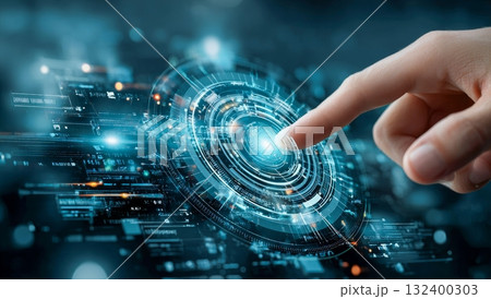 未来のテクノロジーに触れる指のクローズアップ 132400303