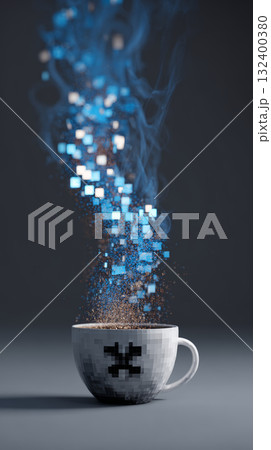 Hand holding smartphone with futuristic blue radar interface technology innovation digital security night focus modern concept 132400380