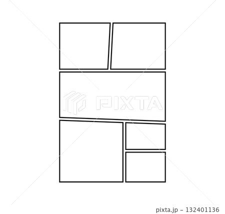 Comic book panel. Manga collage blank template. Storyboard layout panel. Empty page line frame for photo collage. Comic book board mockup. Vector illustration isolated on white background 132401136