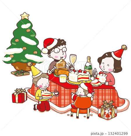 クリスマスケーキを食べる日本人家族のイラスト クリスマスケーキを食べる日本人家族のイラスト 132401299