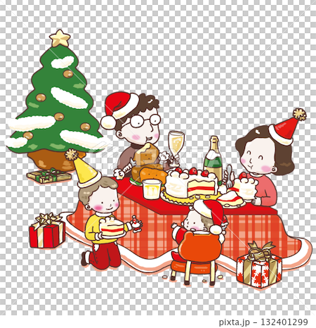 クリスマスケーキを食べる日本人家族のイラスト クリスマスケーキを食べる日本人家族のイラスト 132401299