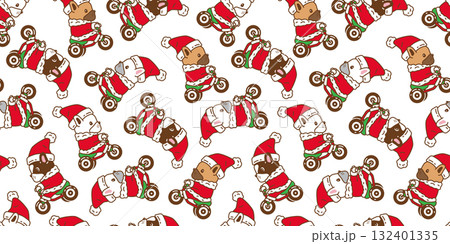 dog pattern seamless french bulldog Christmas Santa Claus hat bicycle riding vector pet cartoon doodle gift wrapping paper tile background repeat wallpaper illustration scarf isolated design 132401335