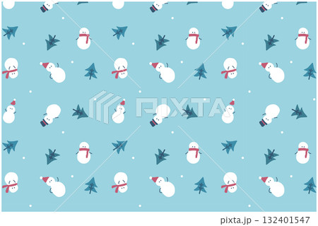 木と雪だるまのクリスマスパターン 132401547