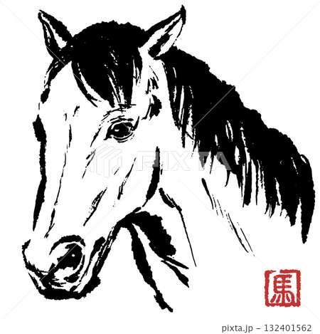 筆で描いた馬の顔イラスト 132401562