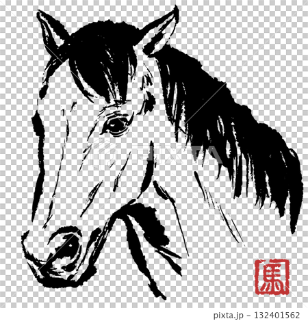 筆で描いた馬の顔イラスト 132401562