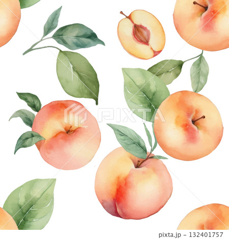 peach fruit pattern on white background 132401757
