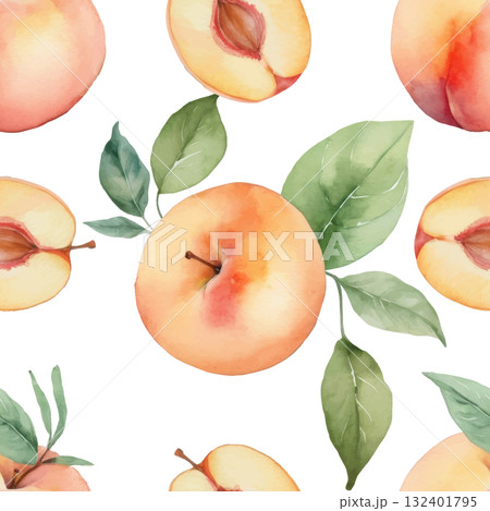 peach fruit pattern on white background 132401795