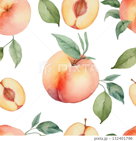 peach fruit pattern on white background 132401796