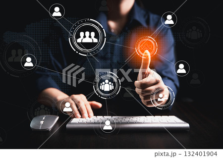 CRM concept integrates digital customer management, global network interface, offering ideal customer relationship strategies, marketing automation, sales solutions to enhance business performance. CRM concept integrates digital customer management, global network interface, offering ideal customer relationship strategies, marketing automation, sales solutions to enhance business performance. 132401904