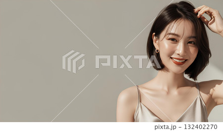 ボブヘアの日本人女性のビューティーポートレート 132402270