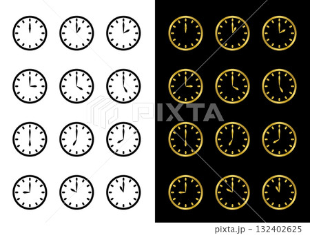 時計アイコンパターンセット（白＆黒＆ゴールド） 132402625