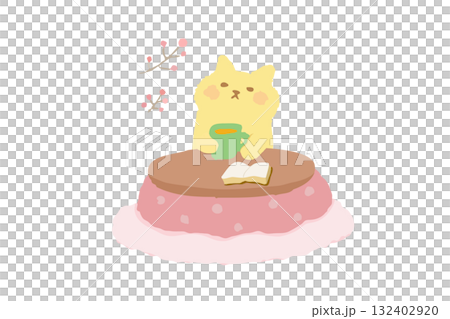 冬季手繪插畫,一隻可愛的貓咪在被爐裡取暖 冬季手繪插畫,一隻可愛的貓咪在被爐裡取暖 132402920