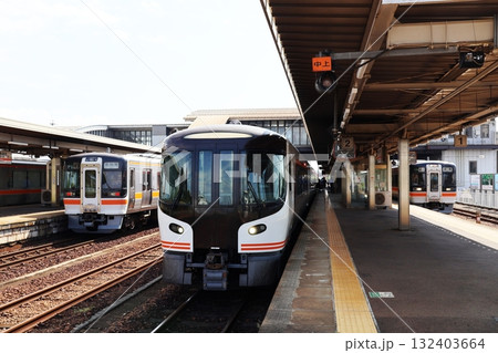 JR美濃太田駅のホームに停車する特急ひだ、高山本線・太多線の普通列車 132403664