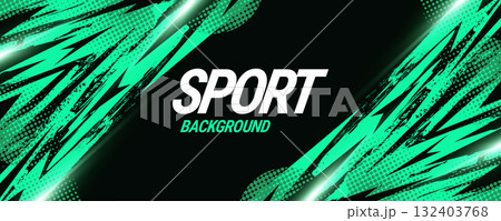 Abstract Grunge Design with Black and Green Brush Texture with Light Effect and Halftone Style. Poster or Banner Template Design for Sports Events 132403768