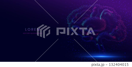 Artificial intelligence brain particle blue and pink science system on dark background. Data network science concept. Artificial intelligence brain particle blue and pink science system on dark background. Data network science concept. 132404015