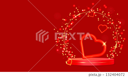 Valentines Day Luxury podium Heart 3D Style symbolizing love and elegance. For advertising marketing web design and festive event promotion. Vector illustration... 132404072