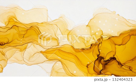 高級感のある薄くて淡いアルコールインクアート イエロー ゴールド 16:9サイズ AI生成素材 132404323