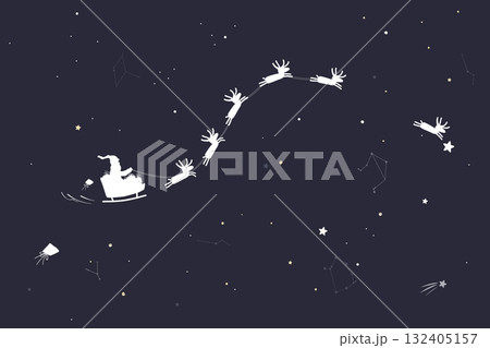 Santa Sleigh Flying Through Starry Night Sky. Vector illustration 132405157
