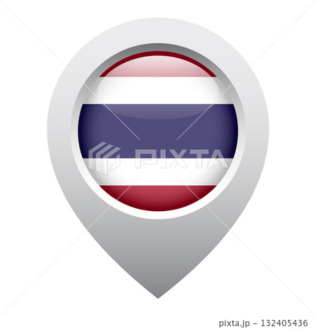 map pointer icon with glossy round flag of Thailand 132405436