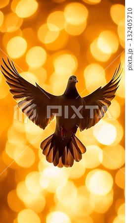 Bird is flying in the air with its wings spread out Bird is flying in the air with its wings spread out 132405710